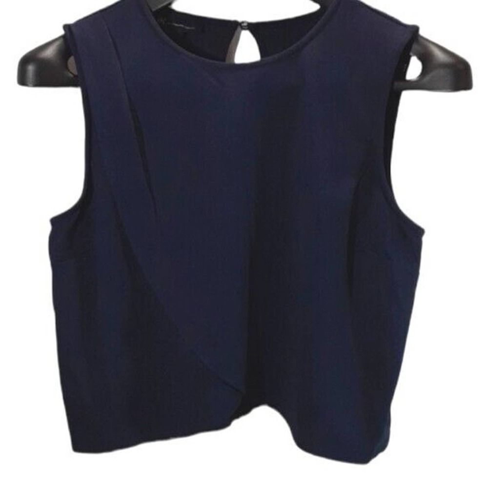 Inc International Concepts size large cropped faux wrap blue top *